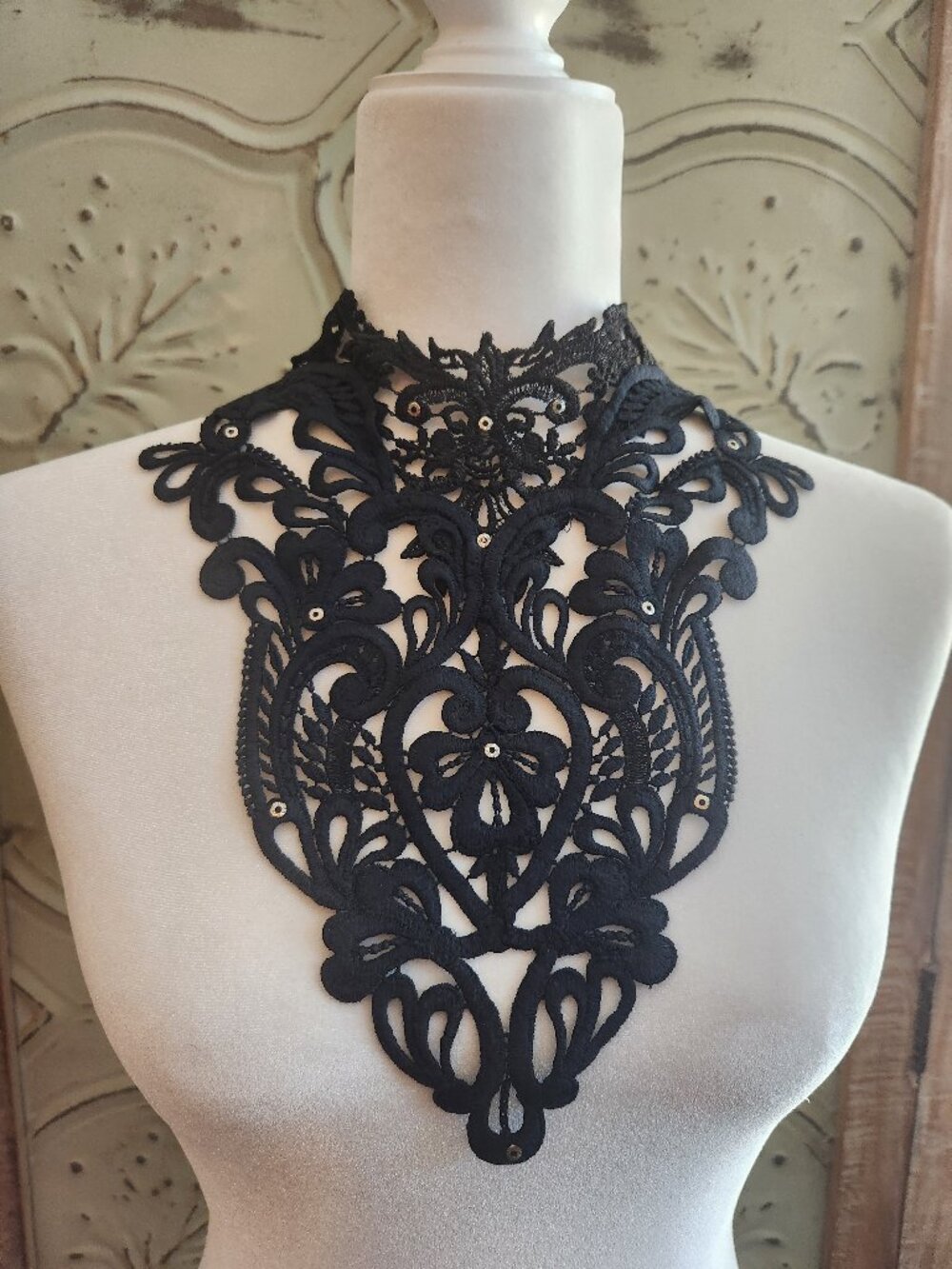 Victorian Gothic Black Crochet Lace Applique Collar
